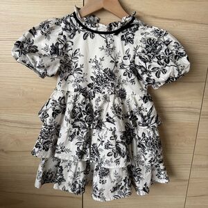 Janie and Jack Black & White Floral Blouse with Velvet Trim